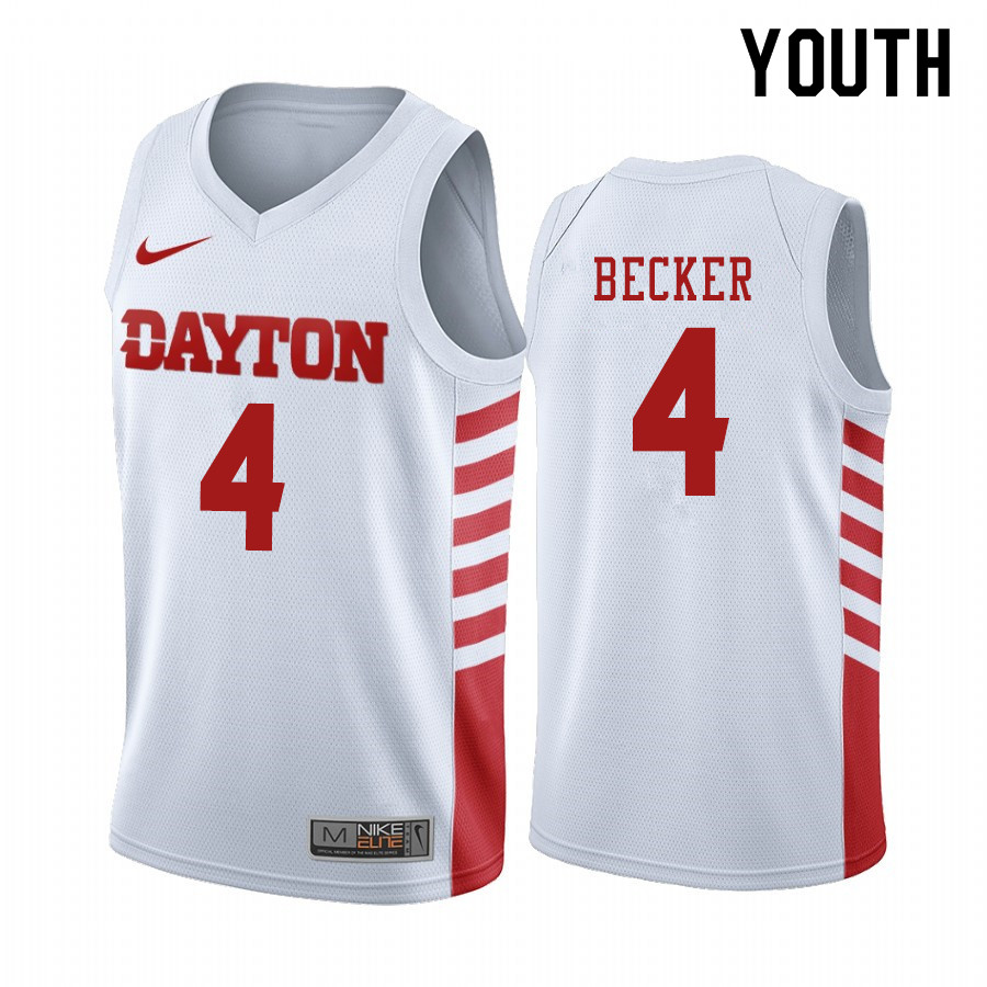 Youth #4 Jared Becker Dayton Flyers College Basketball Jerseys Sale-White